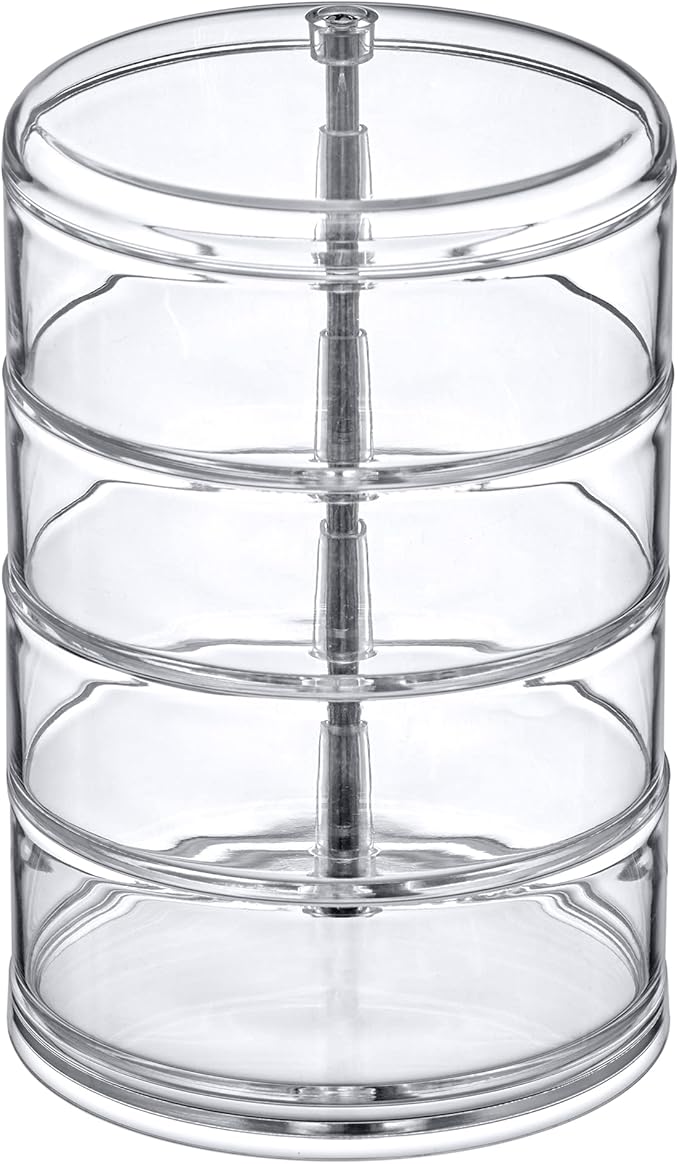 Amazing Abby - Inspire - 4-Tier Acrylic Hair Accessories Organizer with Lid, Plastic Jewelry Holder, Rotating Makeup Accessories Container, Beauty Supply Storage, Clear, Round (4.5" Dia.)