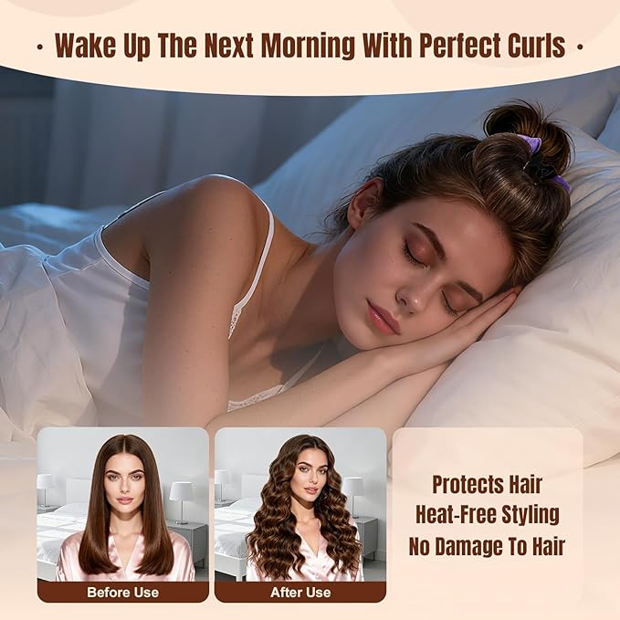 BLAAROOM Overnight Heatless Hair Curler, Upgraded with Hair Pad Grippers Satin Jumbo Flexi Blowout Curls Rods, 3pcs No-Heat Styling Tools Curling Rod to Sleep in for All Hair Types - Purple