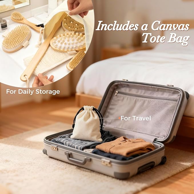 7 Packs Dry Brushing Body Brush Set for Lymphatic Drainage and Cellulite Massager, Long Handle Dry Brush for Body, Natural Boar Bristle Dry Body Brush Exfoliator