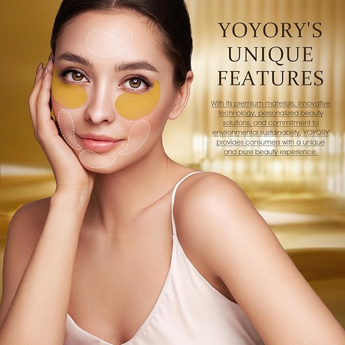 Under Eye Patches Masks - 24K Gold Eye Patch for Dark Circles & Puffy Eyesg,Fine Lines,Eye Bags, Wrinkle,Contains Caffeine and Collagen, Hydration for Women and Men, (60 Pcs) Gold
