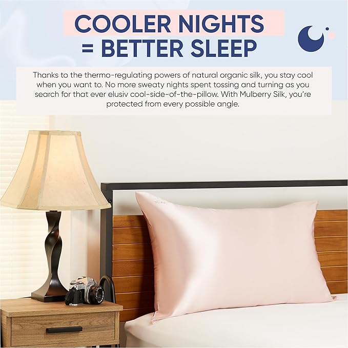 Blissy Silk Pillowcase - 100% Pure Mulberry Silk - 22 Momme 6A High-Grade Fibers - Silk Pillow Cover for Hair & Skin - Regular, Queen & King (Pink, Queen)