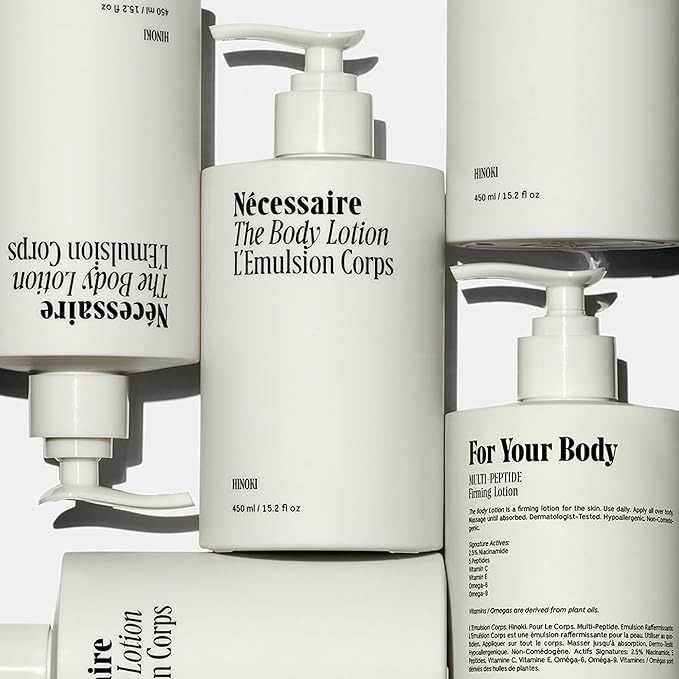 Nécessaire The Body Lotion Hinoki – Multi-Peptide Moisturizer - Firming Body Lotion for Women + Men. 2.5% Niacinamide. Dermatologist-Tested, Vegan. Hypoallergenic for Sensitive Skin. 15.2oz