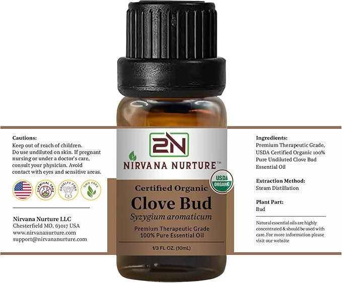 Clove Bud Essential Oil USDA Certified Organic, 100% Pure Natural Premium Grade, Undiluted