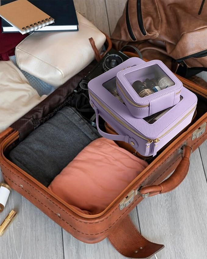 Travel Clear Makeup Bag Set, TSA Approved Cosmetic Bag Case with Zipper Portable Makeup Pouch Toiletry Bag Traveling Cosmetic Organizer Storage Bag Car Organizer Car Essentials