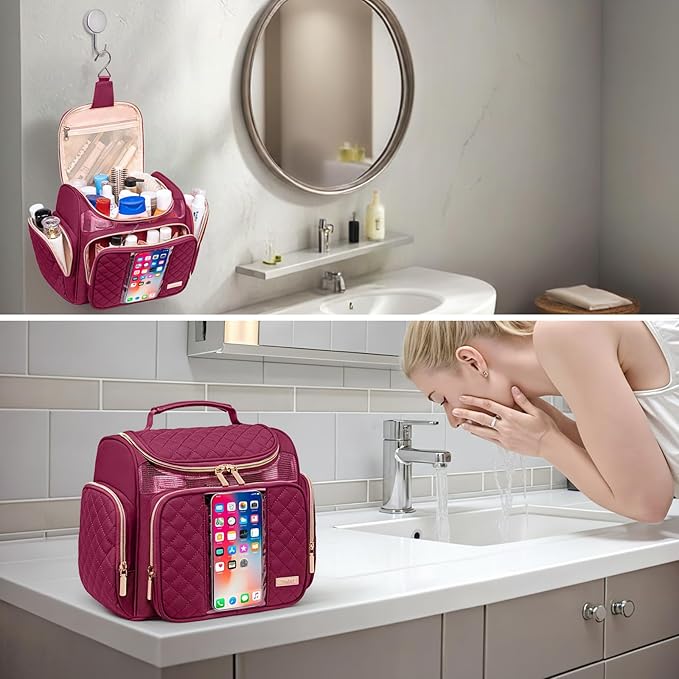 Large Toiletry Bag for Women Men,Bathroom Bag,Water Resistant Shower Bag,Makeup Bag,Portable Shower Caddy for College Dorm,Hanging Travel Toiletry Bag with Transparent Waterproof Phone Pocket