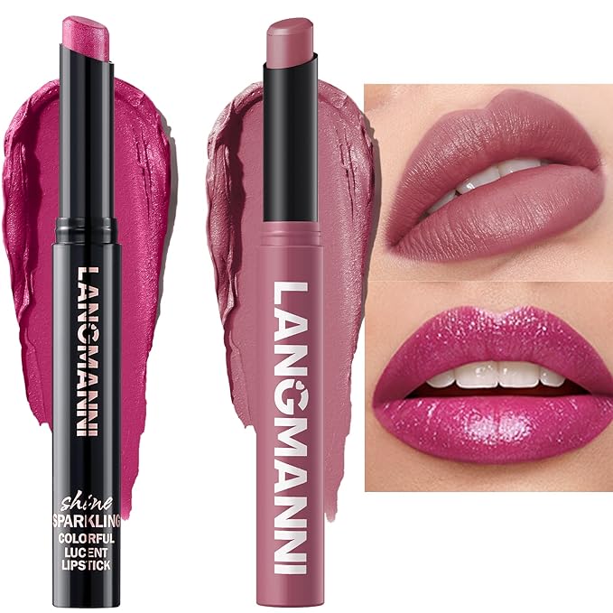 Jolilab 2Pcs Glitter Lip Kit - Velvet Matte & Nude Matte Lipstick + Glitter Lip Gloss/Glitter Lipstick High Pigmented Long-Lasting Waterproof Beauty Cosmetics Gift for Women(#03+08)