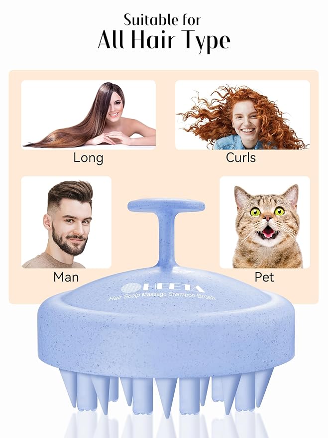 HEETA Hair Scalp Massager for Hair Growth, Shampoo Brush, Scalp Scrubber Exfoliator with Soft Silicone Bristles for Dandruff Removal to Relieve Stress, Wet Dry Use Updated Material, Blue