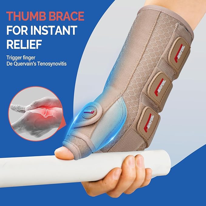 FEATOL Carpal Tunnel Wrist Brace Night Support, Thumb Spica Splint Left Hand for De Quervains Tenosynovitis, Tendonitis, Wrist Brace With Thumb Support-Medium/Large-Women & Men, Beige