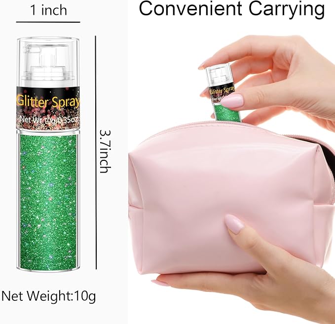 Hair and Body Glitter Spray, 1PC St Patricks Day Glitter Hairspray Dry Powder Makeup for Clothes, Festival Rave Prom Loose Sparkle Powder,Holographic Ultra Fine Resin Glitters for Crafts (1PC Green)