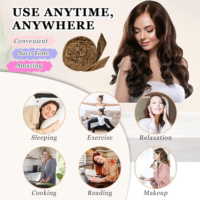 Heatless Curls Overnight Hair Curler, 70" Soft Hair Curlers to Sleep In No Heat Curls Overnight, 9 PCS No Heat Curlers Set for Women - Golden Brown