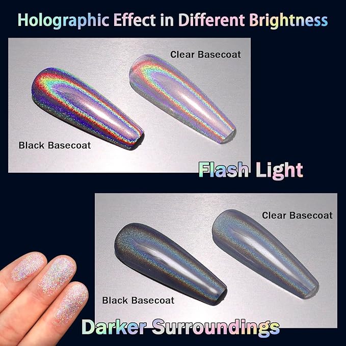 Magic Chrome Nail Powder: Iridescent Mirror Holographic Nail Powder,Metallic Pearl Effect Laser Chrome Nail Powde r for Salon Home Nai l Art DIY Design