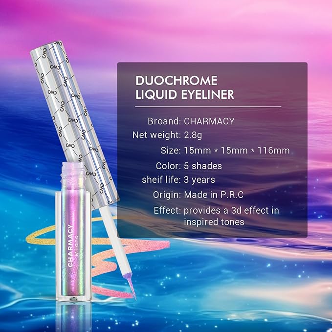 CHARMACY Chameleon Liquid Eyeliner, Liquid Glitter Eyeliner, Highly Pigmented, Metallic MultiColor Shifting waterproof Eyeliner, Ultra-Fine Tip, Longwearing, Smudge-proof (#305)