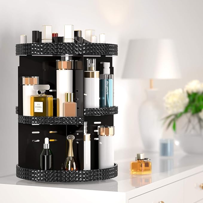 360 Degree Rotating Makeup Organizer for Vanity, Extra Large Capacity Beauty Organizer, Adjustable DIY 7 Layers Perfume Organizer, Skincare Organizers Fits AII Cosmetics and Accessories(Black)