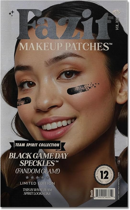 Fazit Makeup Patches - Black Game Day Speckles - Glow Up Game Day Makeup for Women - Sports Face Paint Cosmetic Glitter for Face - Cute Fan Accessories