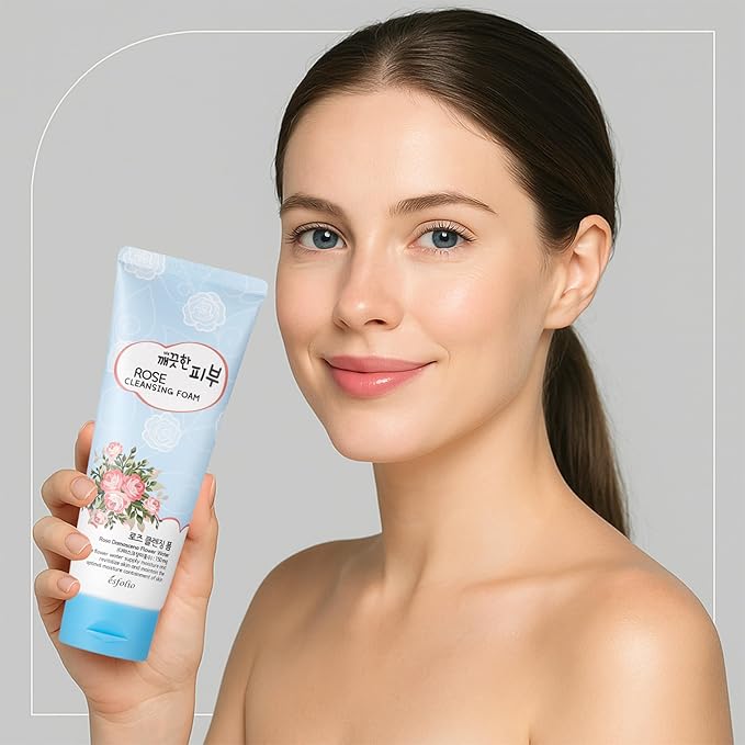 esfolio Rose Cleansing Foam – Gentle Daily Face Cleanser with Soothing Rose Extract for Hydrating and Refreshing Skin, Removes Dirt and Excess Oil, Suitable for All Skin Types (5.29oz -150g)