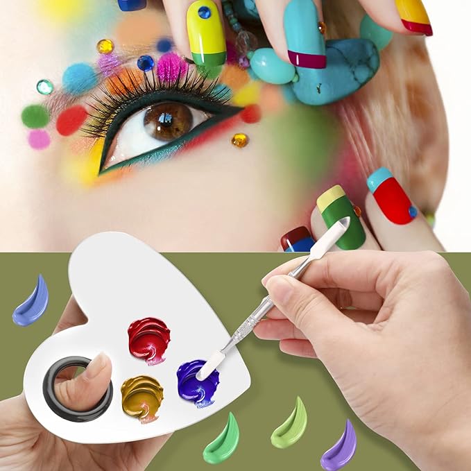 4 in 2 Set Makeup Mixing Palettes, 2 Pcs Stainless Steel Nail Art Palette with 2 Makeup Spatula for Foundation Makeup Tools Eyeshadow Nail Art