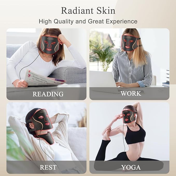 Red Light Therapy for Face & Neck, LED Red Light Therapy Mask for Anti-Aging, Wrinkle Reduction, and Skin Firming, Rechargeable LED Face Mask Light Therapy, 7 Modes, 5 Levels, Home & Travel Use