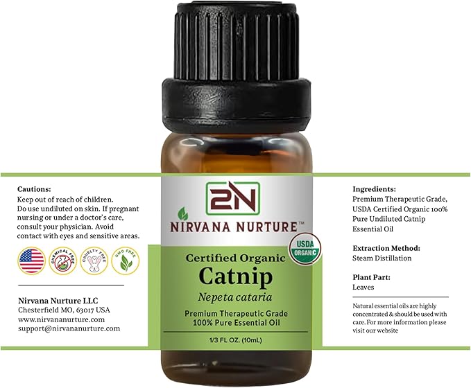 Catnip Essential Oil USDA Certified Organic, 100% Pure Natural Premium Grade, Undiluted