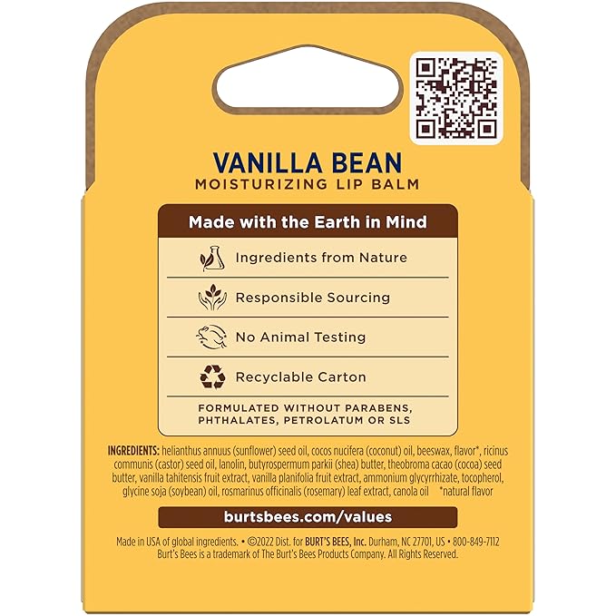 Burt's Bees 100% Natural Moisturizing Lip Balm, Vanilla Bean - 4 Tubes