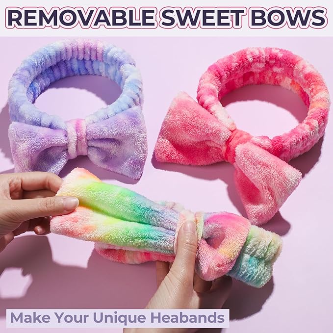 LEOBRO Makeup Headband, Spa Headbands, Skincare Headbands for Women, Headband for Washing Face, with Hair Band, Hair Scrunchies, Gifts for Teens, Girls, Women (Rainbow/Hot Pink/Violet)