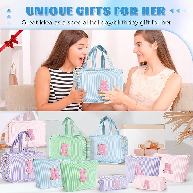 Toiletry Bag Small Make Up Bag Set - Travel Makeup Bag Pouch for Women Cosmetic Pouch Cute - Personalized Gifts Mom Gifts for Women Her - Blue P