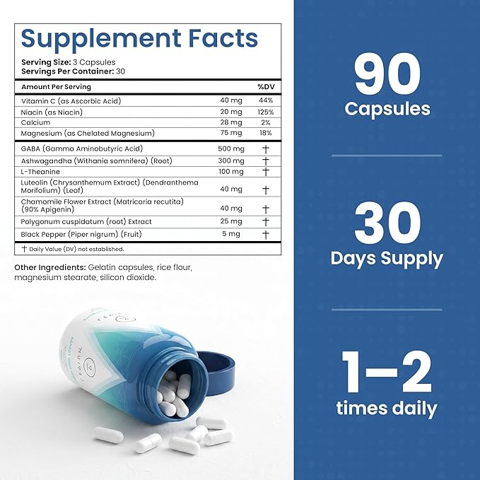 Levium Maximum Strength Stress Relief Supplement | Calm and Mood Support Supplement with KSM-66 Ashwagandha, GABA, L-Theanine, Magnesium | 90 Capsules, 30 Day Supply