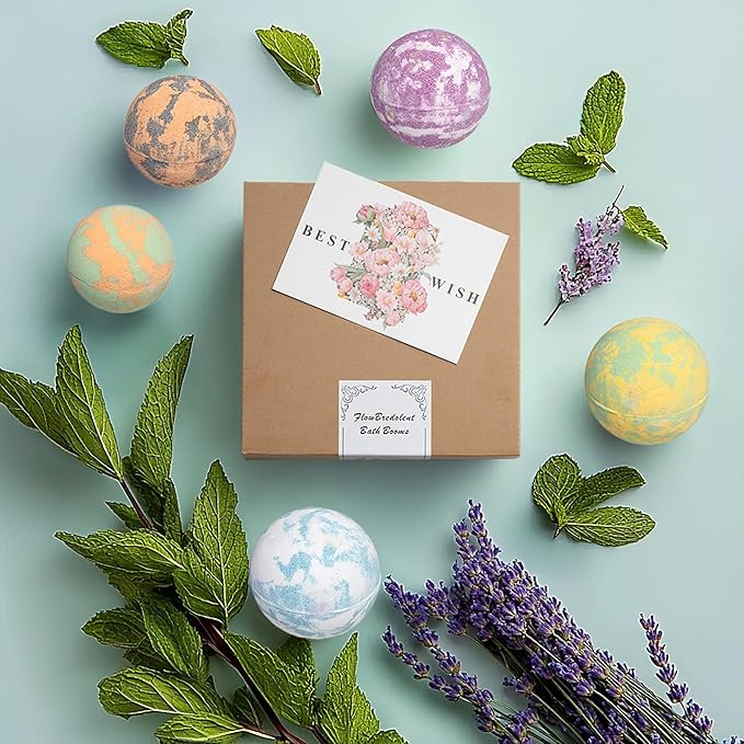 FlowBedolent Bath Bombs for Women, 9pcs Handmade Bubble Bath Bombs with Natural Essential Oils, Perfect Valentine‘s Day Gift for Wife and Girlfriend, as Well as Wonderfull Mother's Day Gift for Mom