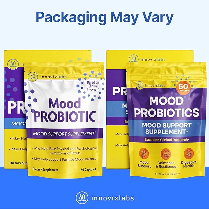 InnovixLabs Mood Probiotic for Women & Men, Clinically Studied Digestive & Mood Support Supplement, Lactobacillus helveticus Rosell-52ND & Bifidobacterium longum Rosell-175, 60 Capsules (Pack of 2)