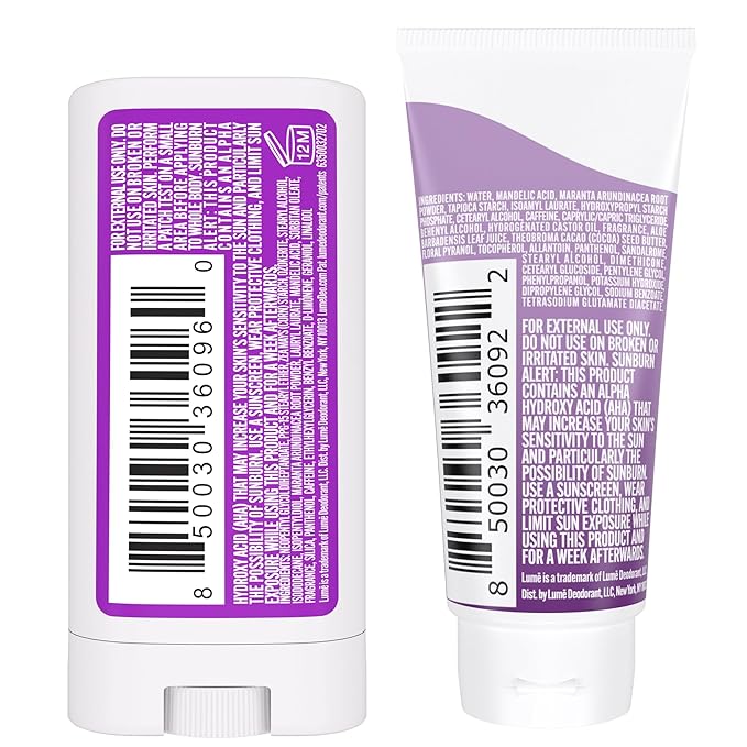 Lume Whole Body Deodorant - Invisible Cream + Solid Stick Mini Bundle - 72 Hour Odor Control - Aluminum & Baking Soda Free, Skin Loving - 0.5 Ounce Each - Travel, Trial Size Minis (Lavender Sage)