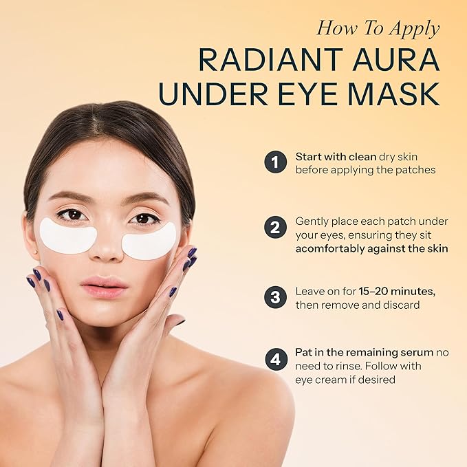 Radiant Aura Vitamin C & Vitamin E Under Eye Patches – Dermatologist Tested, Anti Aging, Korean Skin Care – Hydrates, Firms, Reduces Look Of Fine Lines, Puffiness Reducer – Vegan, Clean – 15 Pairs