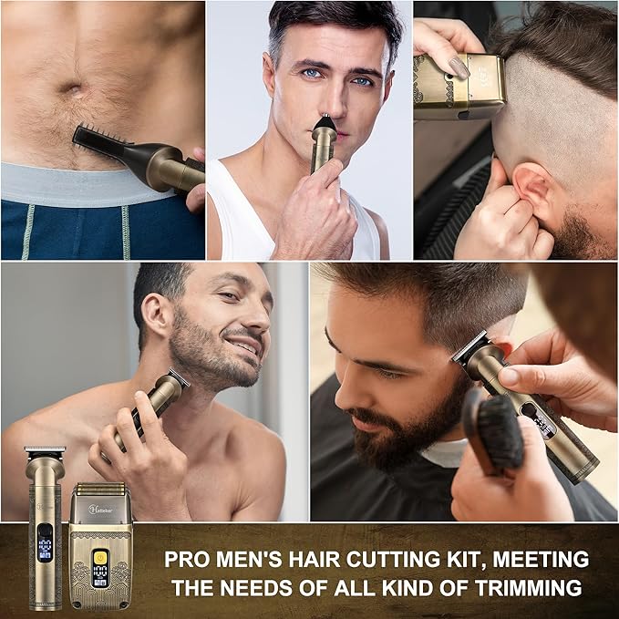 Hatteker Professional Hair Clipper Electric Razor Foil Shavers for Men Body Nose Ear Hair Grooming Kit with Triple Blades Cordless Waterproof