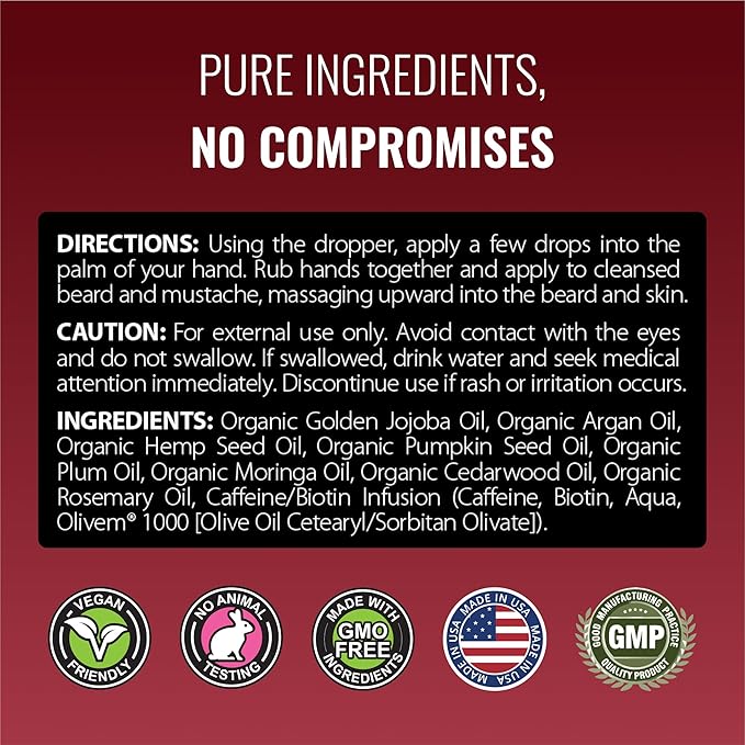 Approved Science® Beard Oil - Promotes Hair Growth and Combats Dryness - Jojoba, Argan, and Rosemary Oils -All Organic Formula - 1 Fl. OZ. - 3 Month Supply