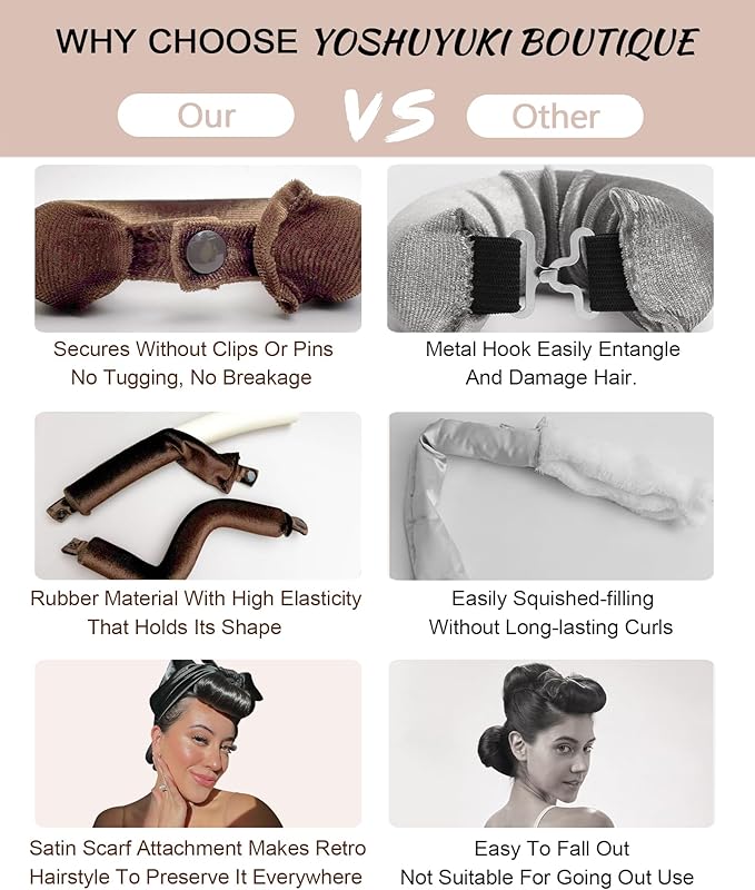 Classic Heatless Curls Overnight Rods No Heat Hair Curlers Curling Iron Jumbo Flexi Rods Large Foam Hair Rollers for Long Short Hair to Sleep in with Satin Scarf Styling Tools Brown