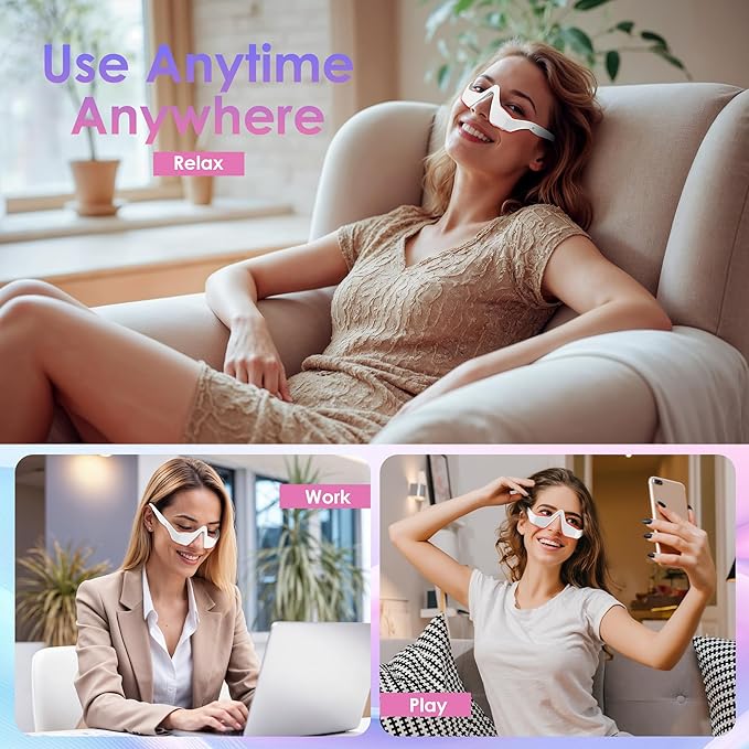 Under Eye Red Light Therapy Glasses, Red Light Therapy Device Microcurrent Eye Massager, Botanique Paris Eyes Bag Remover for Reduce Dark Circles and Wrinkles (White)