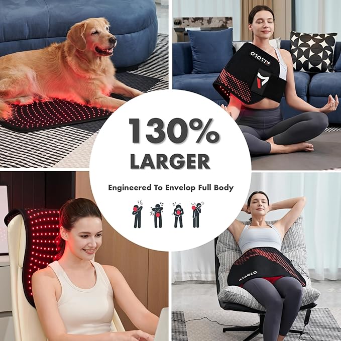 ALLOLO Red Light Therapy for Body, 27.6"*13.9" Large Infrared Light Therapy with Timer, 280pcs 3-in-1 LEDs 660nm&850nm Red Light Therapy Pad for Back Belly Knee Joint (with Storage Bag & Glasses)