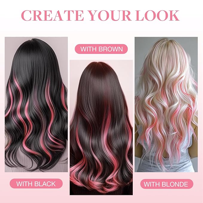 GOO GOO Tape in Hair Extensions Human Hair, Light Pink, 10inch 20g 10pcs, Colored Tape ins Human Hair Extensions, Silky&Soft Invisible Tape Ins, Hair Highlighted for Party