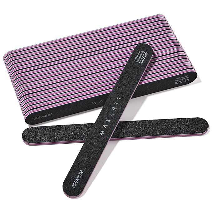 Makartt Nail File - 100/180 Grit Emery Boards for Nails, 20pcs Professional Dual-Sided Fingernail Files for Natural Acrylic Nails, Reusable Nail Care Manicure Set for Salon & DIY Use, Black