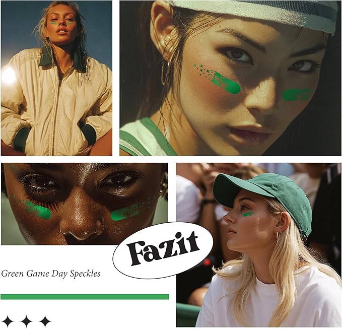 Fazit Makeup Patches - Green Game Day Speckles - Glow Up Make-Up Patches - Cute Glitter Makeup Accessories for Women - Cosmetic Glitter for Face