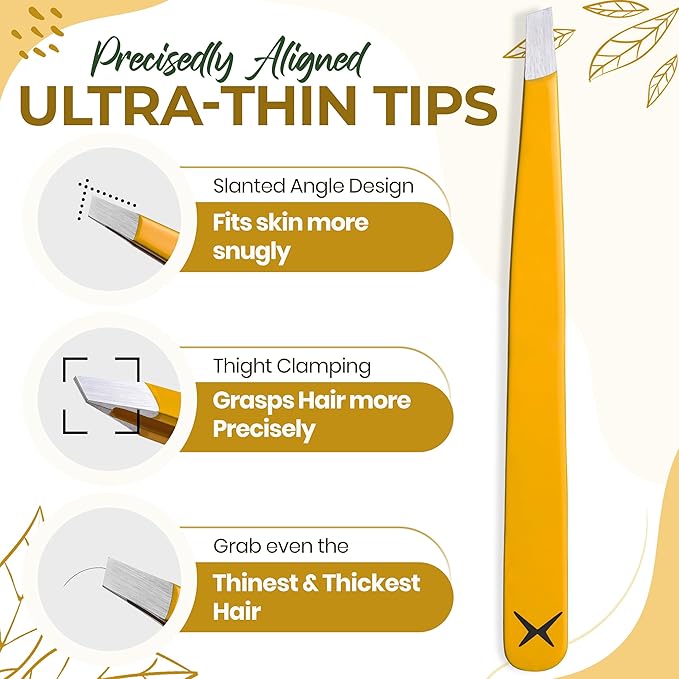 Stainless Steel Mini Slant Tweezer - Professional Precision Eyebrow Tweezers for Women & Men, Rust-Proof Travel Grooming Tool for Facial Hair Removal, Chin Hair & Ingrowns (Chalked Lemon)