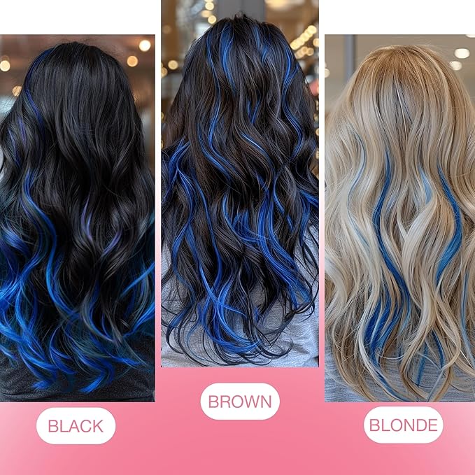 GOO GOO Tape in Hair Extensions Human Hair, Blue, 18inch 25g 10pcs, Colored Tape ins Human Hair Extensions, Silky&Soft Invisible Tape Ins, Hair Highlighted for Party