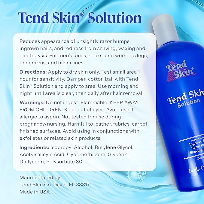 Tend Skin Solution for Unsightly Razor Bumps, Ingrown Hair and Razor Burns, Post Shaving and Waxing Toner for Men and Women, Made in USA, 16 Oz