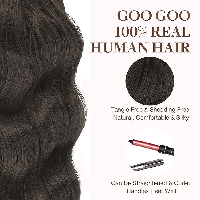 GOO GOO Tape in Hair Extensions Human Hair, 1C Mocha Brown, 22inch 100g 40pcs, Skin Weft Seamless Invisible, Silky Straight with Thick Ends, Remy Human Hair