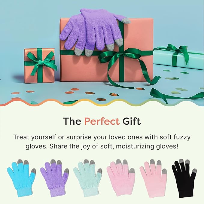 ZenToes Moisturizing Gloves for Dry Hands, Gel Infused with Jojoba Seed Oil, Olive Oil and Vitamin E, Overnight Hand Moisturizer (OSFM, Fuzzy Lilac with Media Tips)