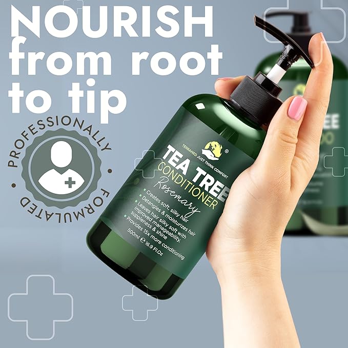 Rosemary Shampoo and Conditioner Set Infused with Tea Tree & Rosemary Oils for Scalp Relief and Hair Growth | Sulfate Free, Soothes Dry Scalp, Boosts Shine + Free Scalp Brush | 16.9 fl oz