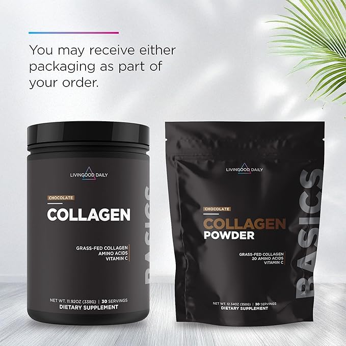 Livingood Daily Chocolate Collagen Powder for Women & Men, Hydrolyzed Collagen Peptides Powder with Vitamin C, Protein with 20 Amino Acids, Type I & III, Grass Fed, Keto, Paleo, Gluten Free, 30 Srvgs
