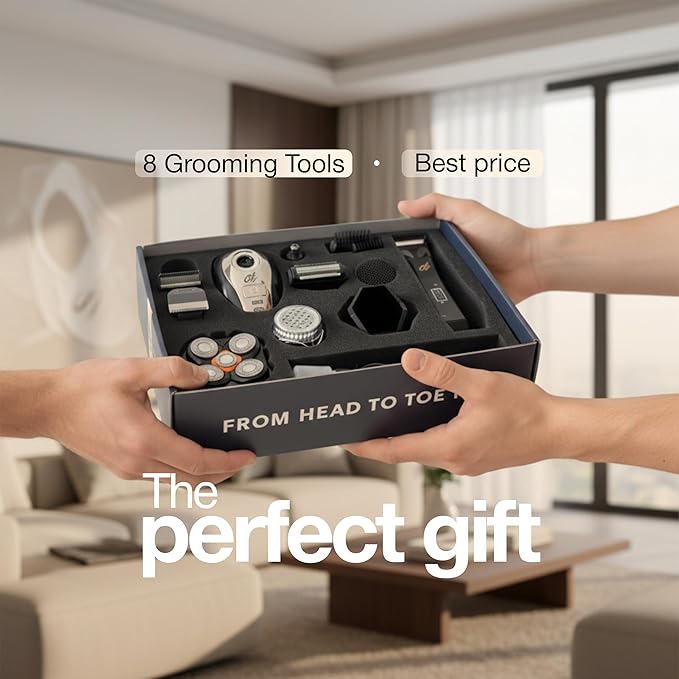 OTY Kit Get It All Head Shaver and Body Trimmer for Men, Bald Groomer and Intimate Trimmer, Waterproof Cordless 8-in-1 Complete Grooming Kit