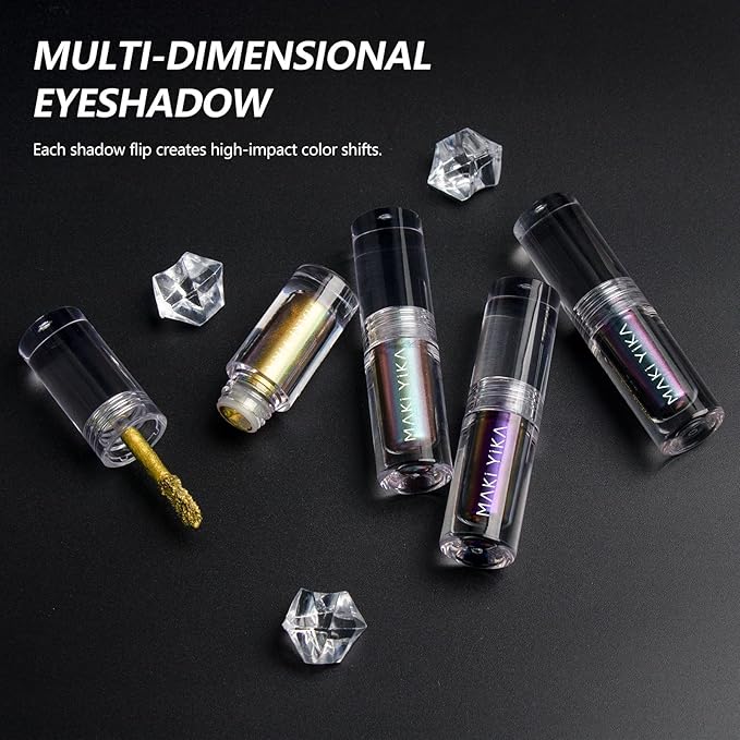 MAKI YIKA Liquid Eyeshadow Chameleon Metallic Eyeshadow Color Shifting Highly Pigmented Long Lasting With No Creasing Multichrome Eye Topper Glitters (#4 Sunrise)