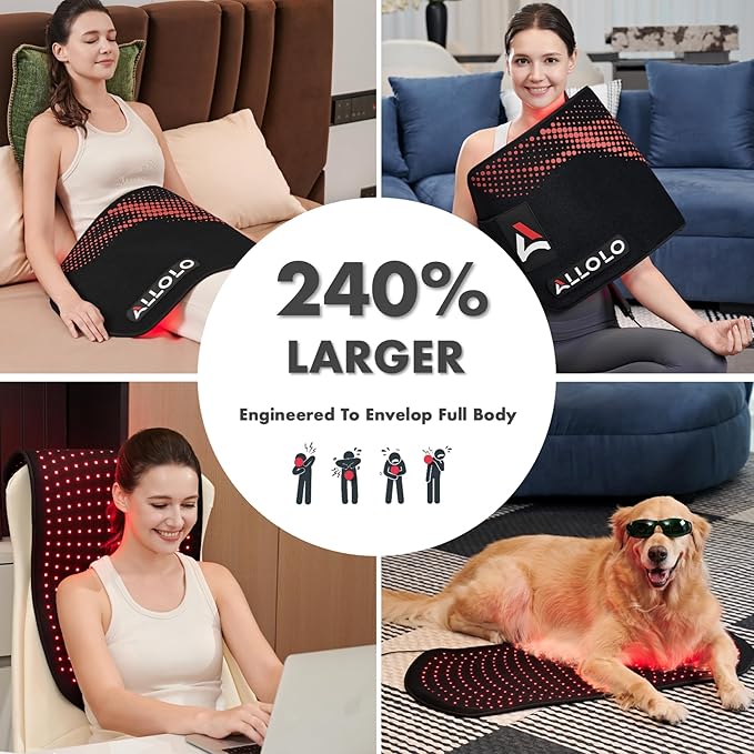 ALLOLO Red Light Therapy for Body, 32.7"*15.7" Large Infrared Light Therapy with Timer, 405pcs 3-in-1 LEDs 660nm&850nm Red Light Therapy Mat for Back Belly Knee Shoulder Leg(with Storage Bag&Glasses)