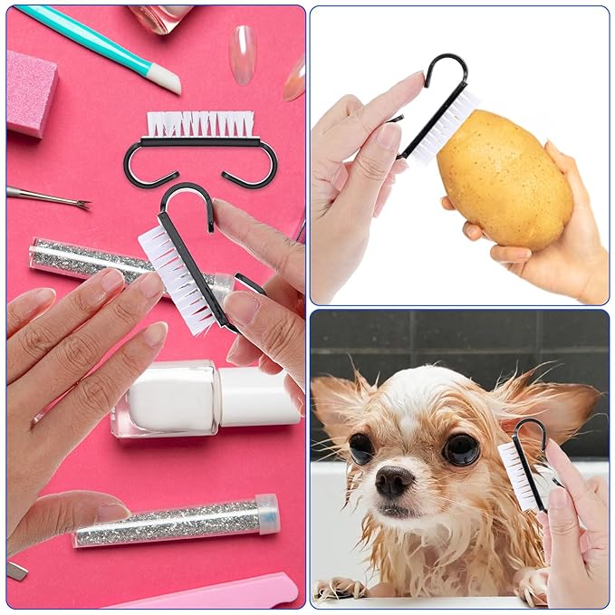 300 PCS Black Nail Brush Set - Professional Nail Cleaning Brush with Ergonomic Handle, Durable Scrubber Brushes for Salon, Home & Travel Use