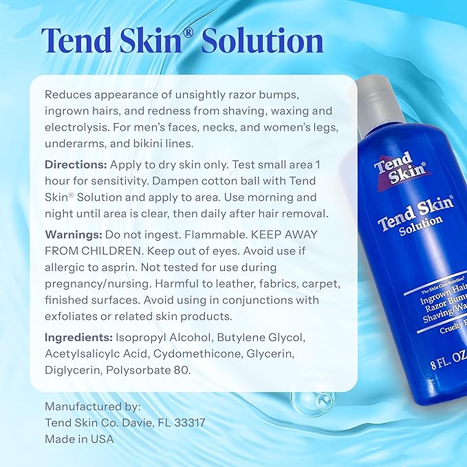 Tend Skin Solution for Unsightly Razor Bumps, Ingrown Hair and Razor Burns, Post Shaving and Waxing Toner for Men and Women, Made in USA, 8 Oz
